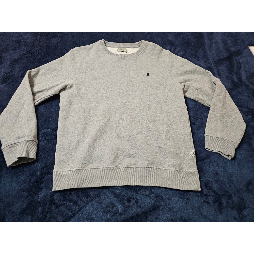 Scalpers Mens The Perfect Sweater Gray Crewneck Sweatshirt Skull Logo Large